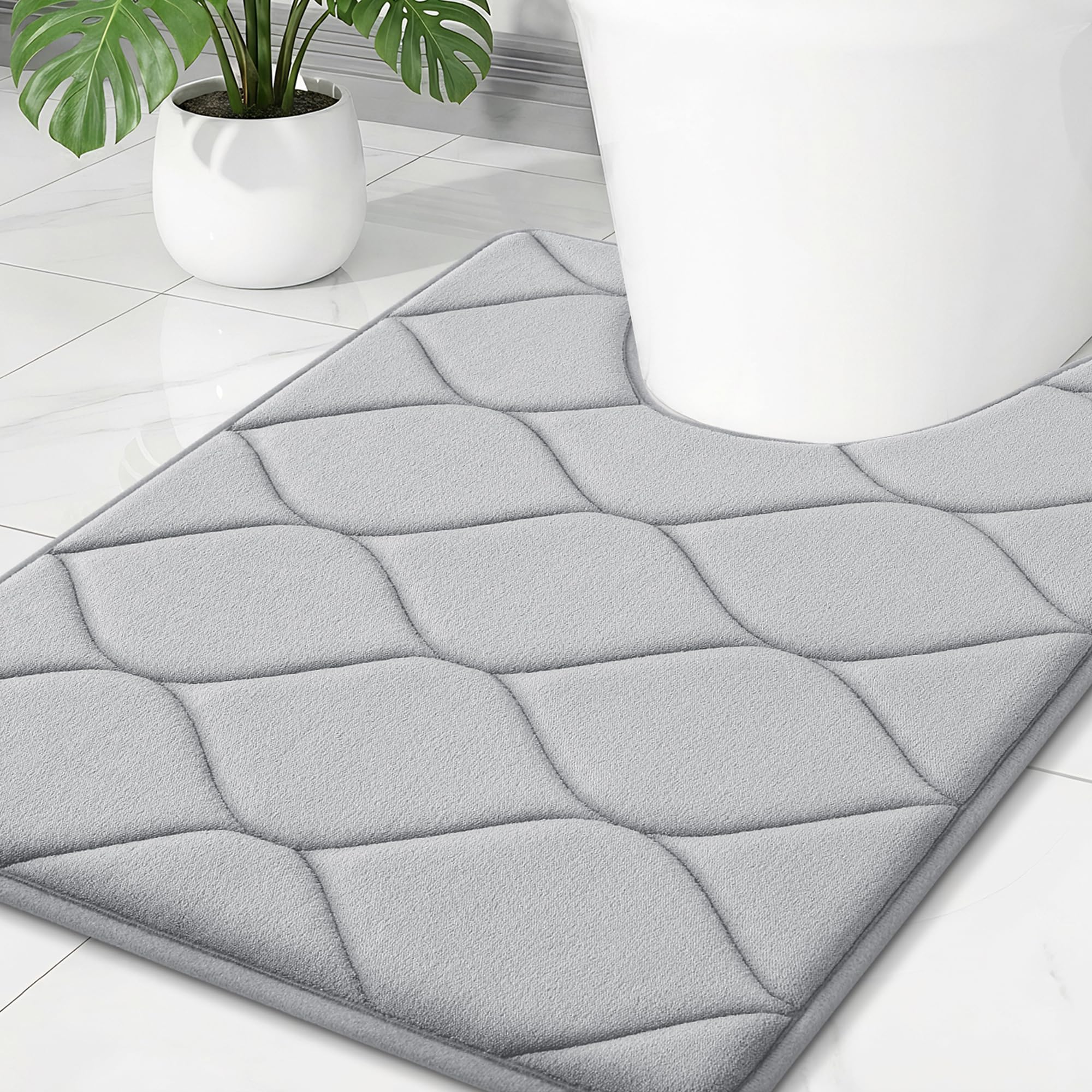 Smiry Memory Foam Bath Mat 30''x20'', Ultra Soft Non-Slip Bathroom Rug, Plush Water Absorbent Quick Dry and Machine Washable Floor Mat for Shower, Tub & Home Decor, Grey