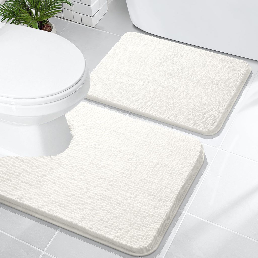 OLANLY Bathroom Rugs Sets 2 Piece, Soft Absorbent Chenille Bath Mats and U-Shaped Contour Toilet Mat Area Rug Set, Machine Washable Bath Carpet, Home Decor Accessories(30"x20"+24"x20", Grey)