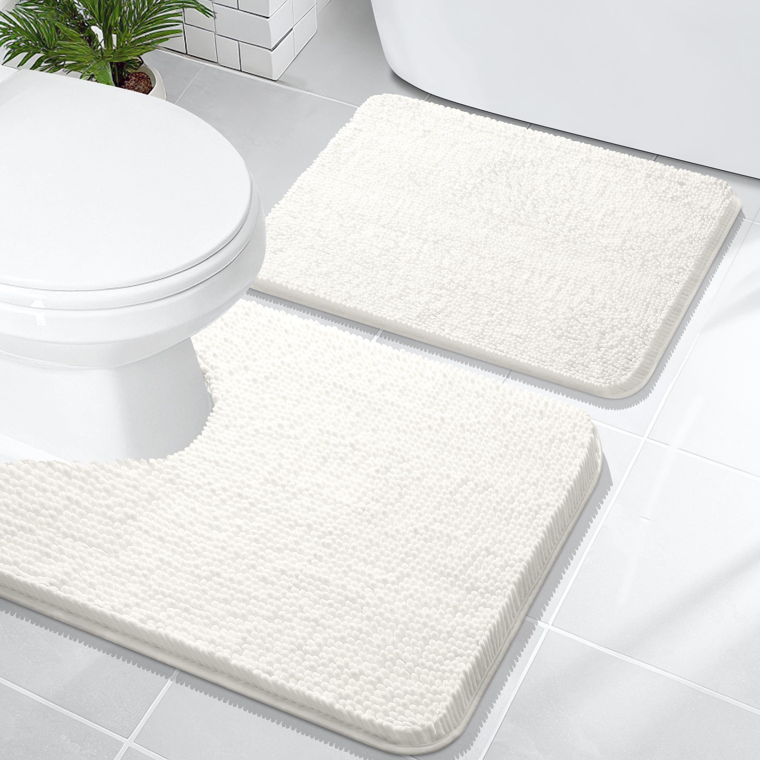 OLANLY Bathroom Rugs Sets 2 Piece, Soft Absorbent Chenille Bath Mats and U-Shaped Contour Toilet Mat Area Rug Set, Machine Washable Bath Carpet, Home Decor Accessories(30"x20"+24"x20", Grey)