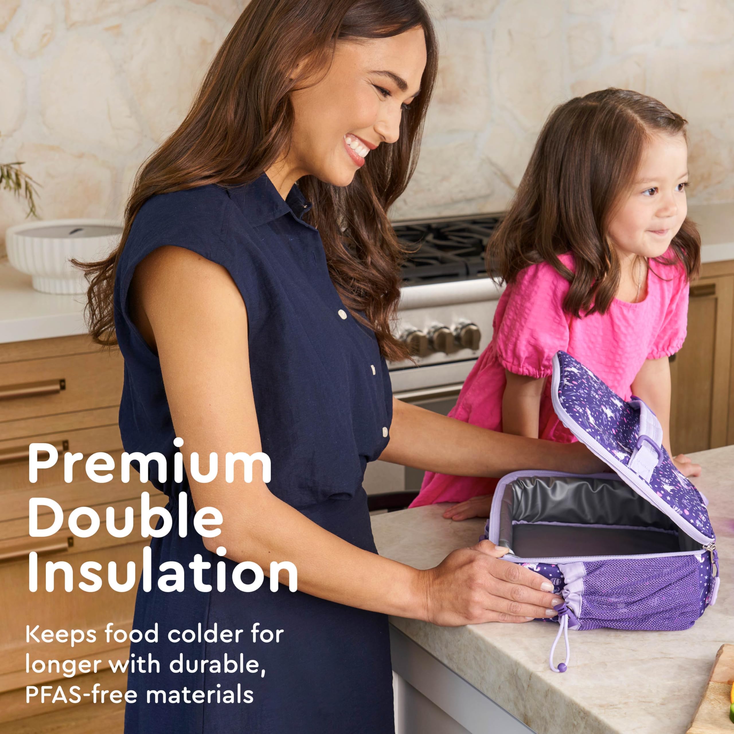 Bentgo Kids Lunch Bag - Durable, Double-Insulated Lunch Bag for Kids 3+; Holds Lunch Box, Water Bottle, & Snacks; Easy-Clean Water-Resistant Fabric & Multiple Zippered Pockets (Mermaid)