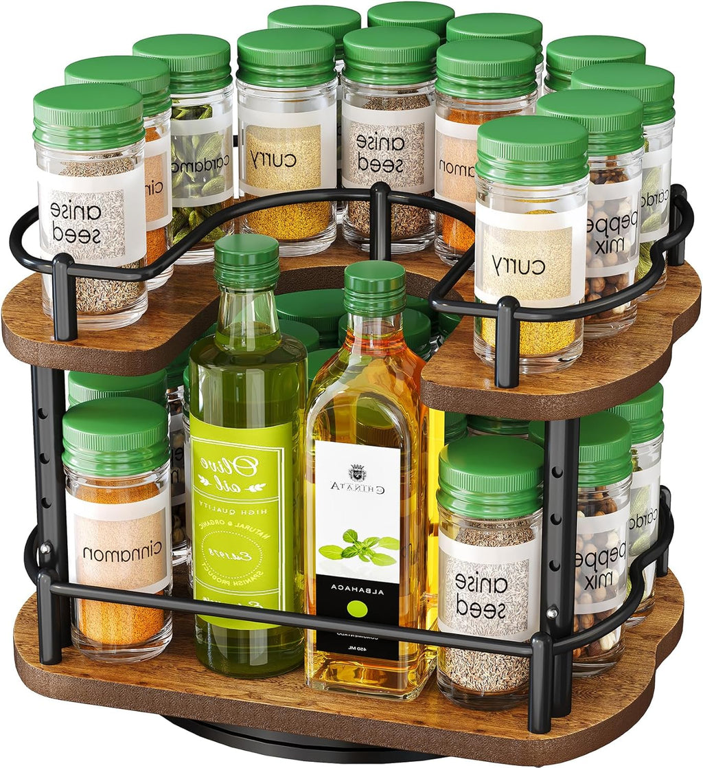 Spice Rack Organization for Cabinet - Height Adjustable Rotating Lazy Susan Organizer, Spice Organizer Fits Cabinets Wide＞ 11 inches, Clearance Height ＞10.5 inches