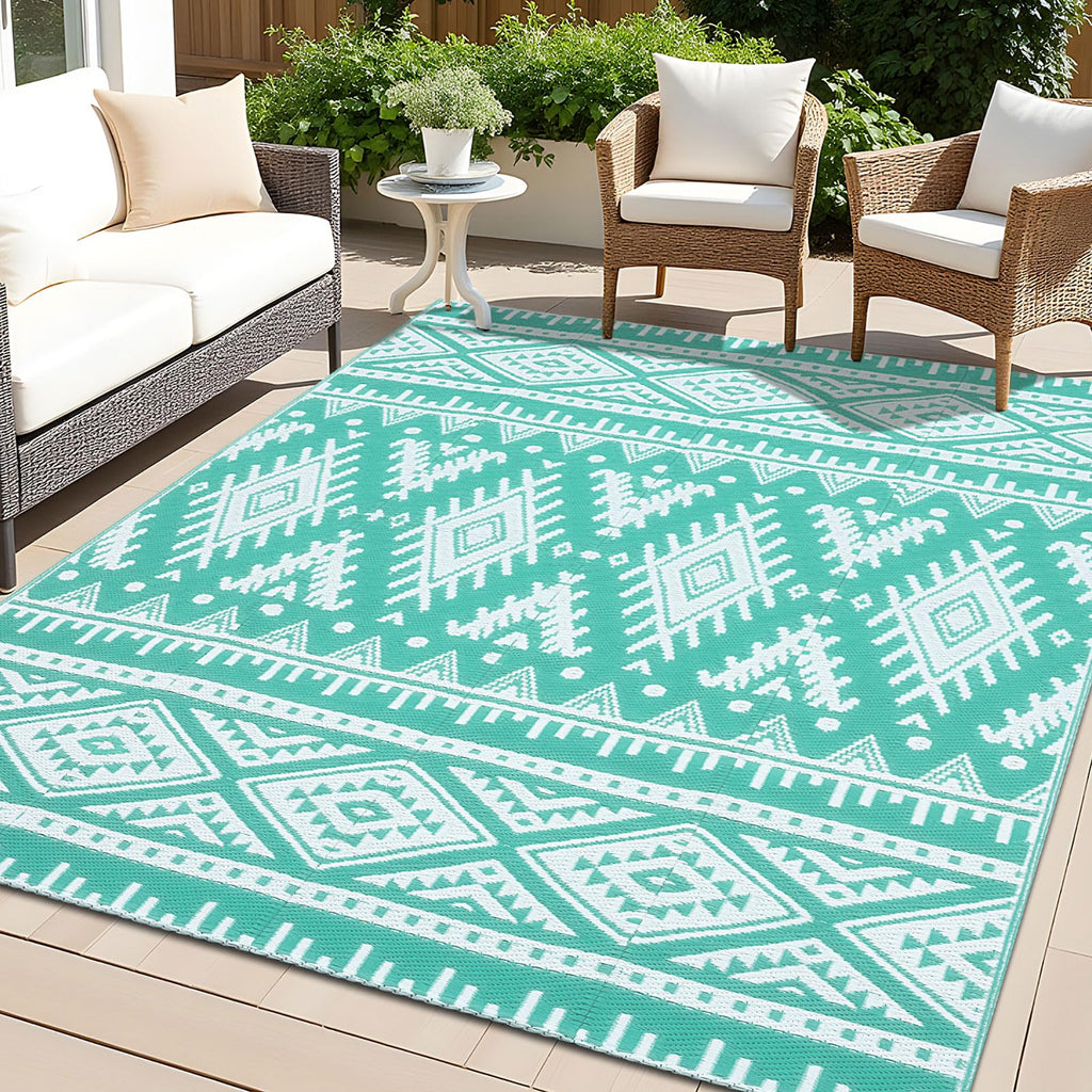 OLANLY Outdoor Rug Waterproof 5x8 ft, Reversible Outdoor Plastic Straw Rug, Boho Patio Rug, Indoor Outdoor Carpet, RV Mat Outside for Patio, Camp, Picnic, Balcony, Deck, Backyard, Black & White