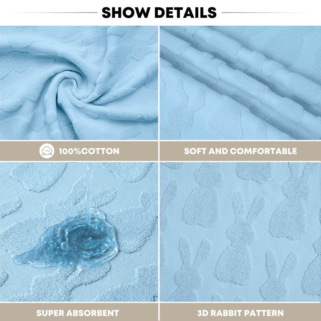 Artoid Mode 2 Pcs Beige 3D Rabbit Jacquard Easter Hand Towels for Bathroom, 100% Cotton Soft Absorbent Bathroom Decor Towels, 13.7 x 29.5 Inch