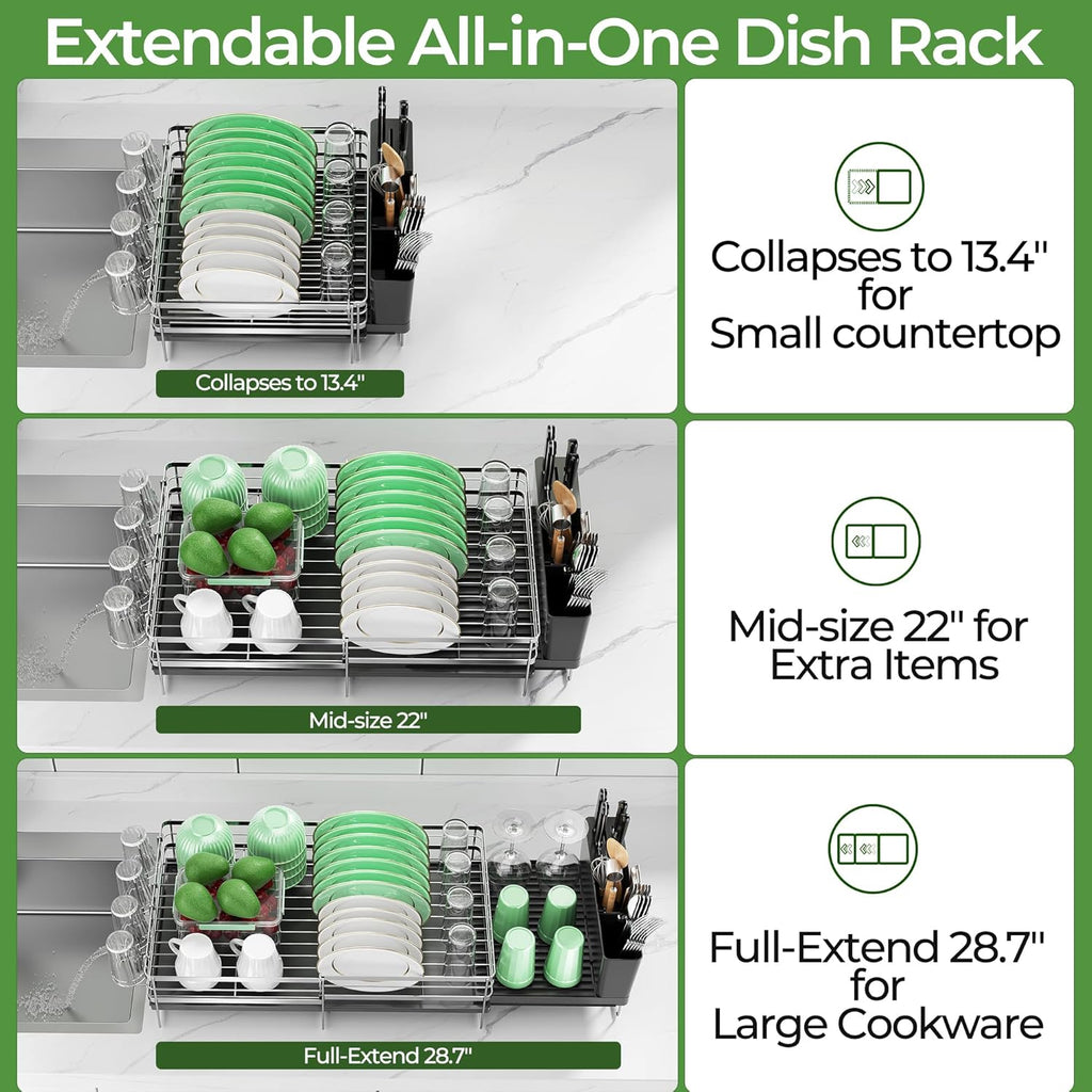 ORDORA Pots and Pans Organizer: under Cabinet, 20.8" Height & Expandable Large Dish Drying Rack, Stainless Steel Anti-Rust Dish Rack for Kitchen Counter