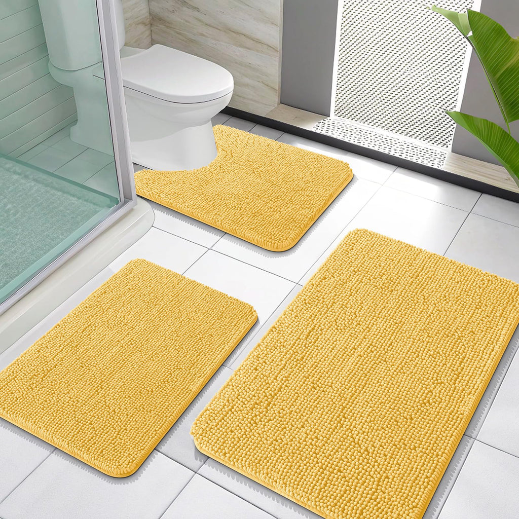 OLANLY Bathroom Rugs Sets 3 Piece, Soft Absorbent Chenille Bath Mats and U-Shaped Contour Toilet Rug, Quick Dry, Home Decor Accessories, Bath Mat Set for Bathroom (30"x20"+24"x16"+24"x20", Grey)