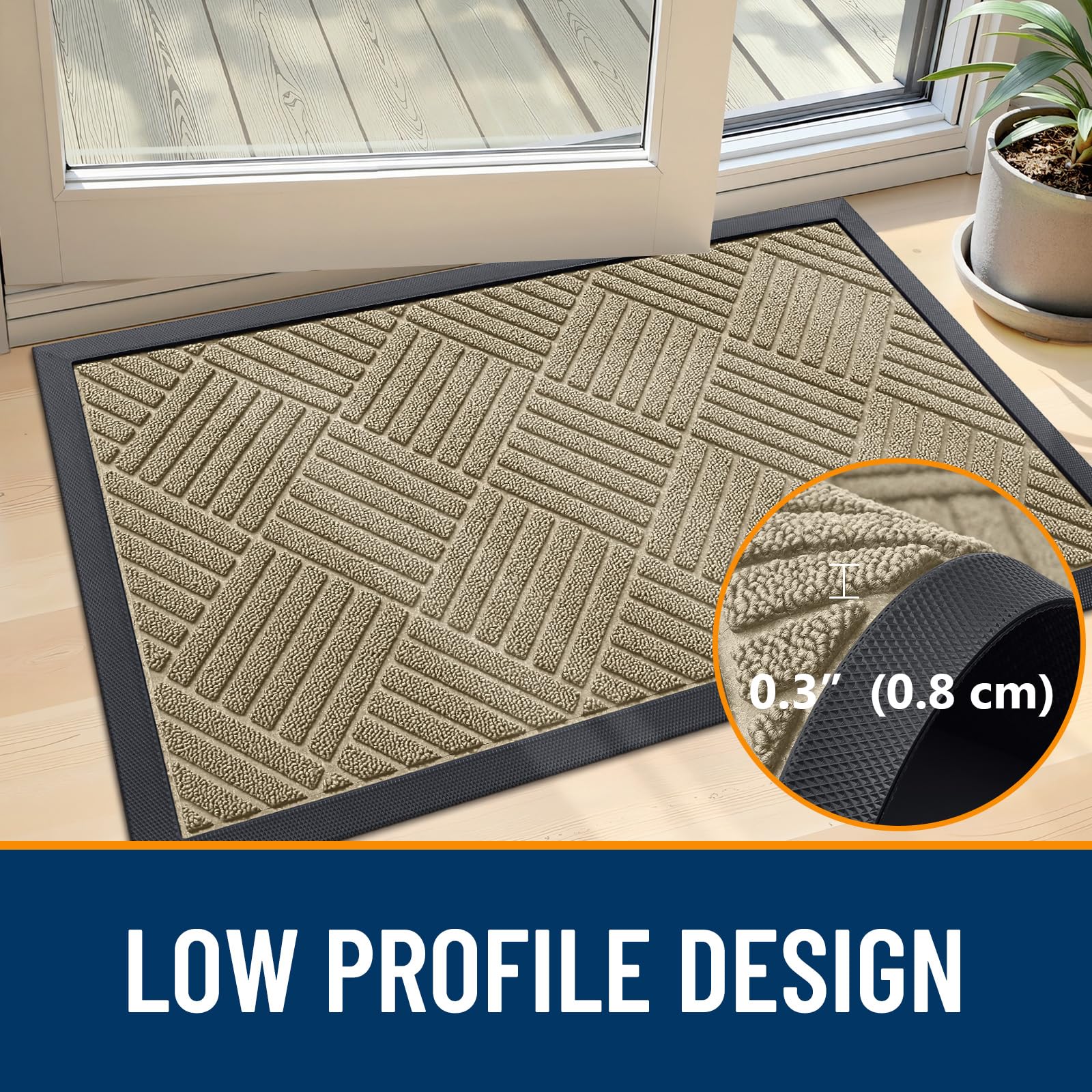 OLANLY Front Door Mat Outside Entrance 29.5x17, Absorbent, Heavy Duty Sturdy Natural Rubber Doormat Indoor Outdoor, Stain and Fade Resistant, Non-Slip Low Profile Floor Mat for Entryway, Grey Diamond