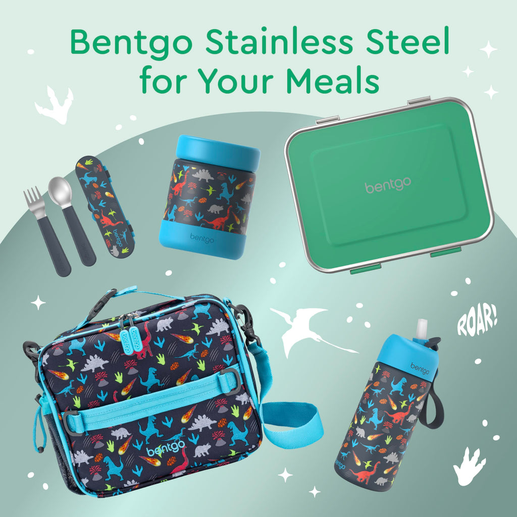 Bentgo Kids Stainless Steel Leak-Resistant Lunch Box - 3-Compartments with Bonus Silicone Container, Durable, Eco-Friendly, Dishwasher Safe, BPA-Free, Ideal for School, Ages 3+ (Blue)