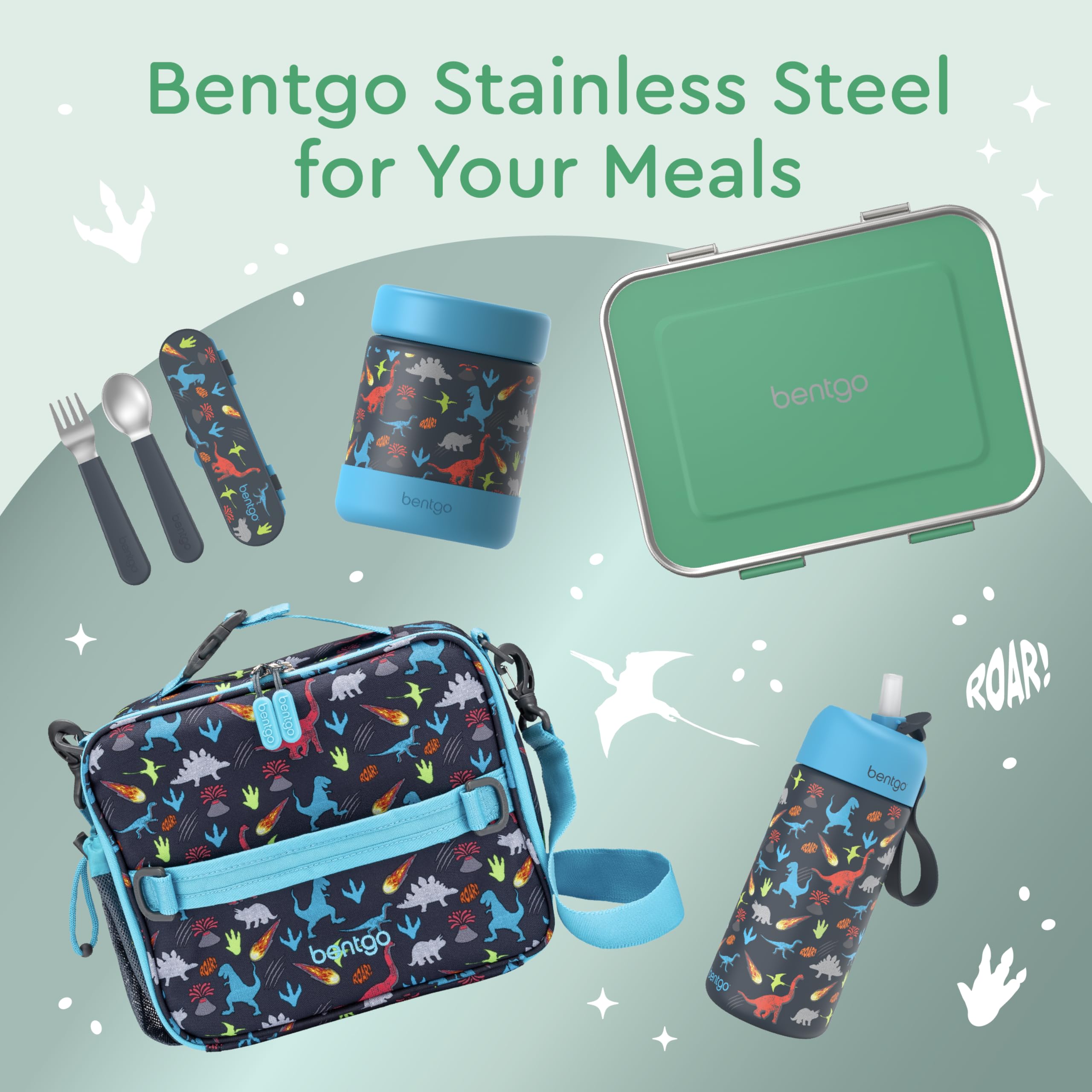 Bentgo Kids Stainless Steel Leak-Resistant Lunch Box - 3-Compartments with Bonus Silicone Container, Durable, Eco-Friendly, Dishwasher Safe, BPA-Free, Ideal for School, Ages 3+ (Blue)