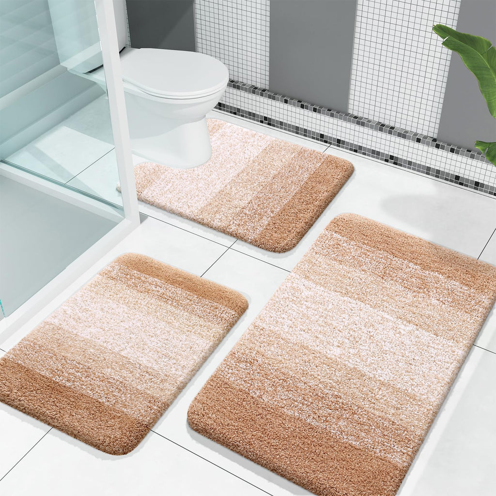 OLANLY Bathroom Rugs Sets 3 Piece, Soft Absorbent Microfiber Bath Mats and U-Shaped Contour Toilet Rug, Machine Wash Dry, Plush Shaggy Bath Mat Set for Bathroom (30"x20"+24"x16"+24"x20", Grey)