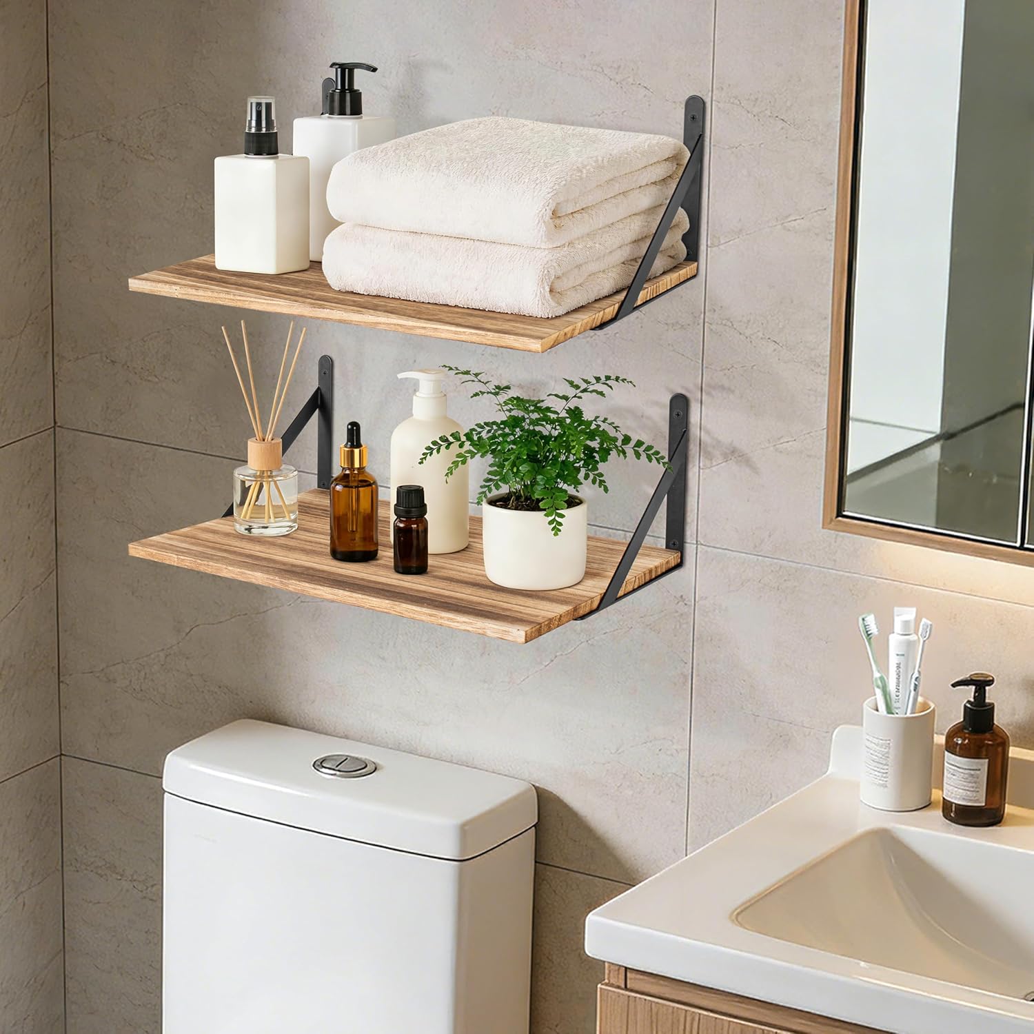 RedCall Floating Shelves,16W x 12D Wood Wall Shelves for Living Room,Bedroom,Kitchen, Office Storage
