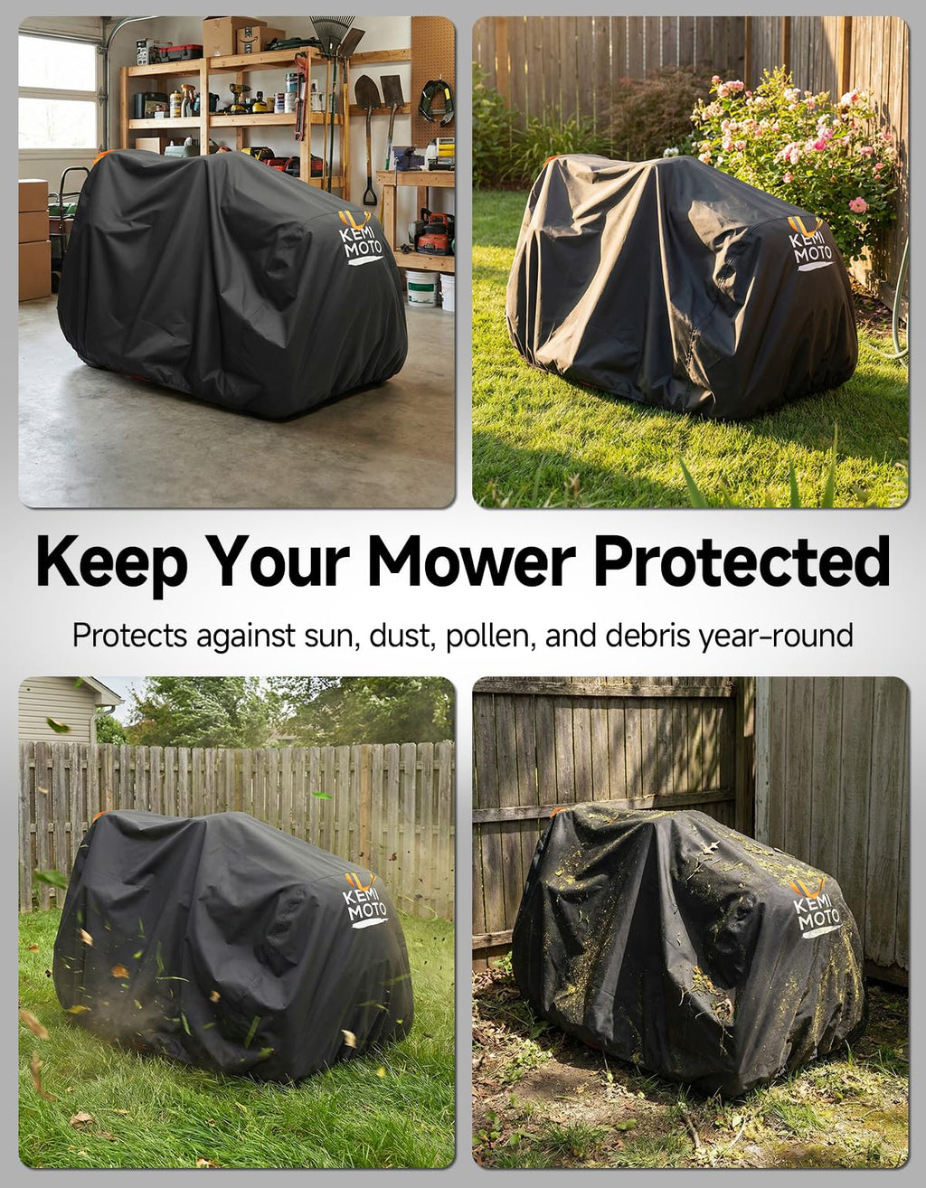 KEMIMOTO Riding Lawn Mower Cover with Windproof Buckle, Universal Fit for Riding Lawnmowers with decks up to 54'', Compatible with John Deere, Husqvarna, Cub Cadet, Toro, Ryobi, 420D Oxford