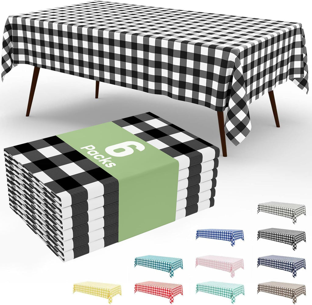 Smiry 3 Pack Red Gingham Disposable Tablecloths - 54" x 108" Heavy Duty Plastic Table Cloth, Waterproof Buffalo Plaid Table Covers for Picnic, Banquets, Outdoor Parties