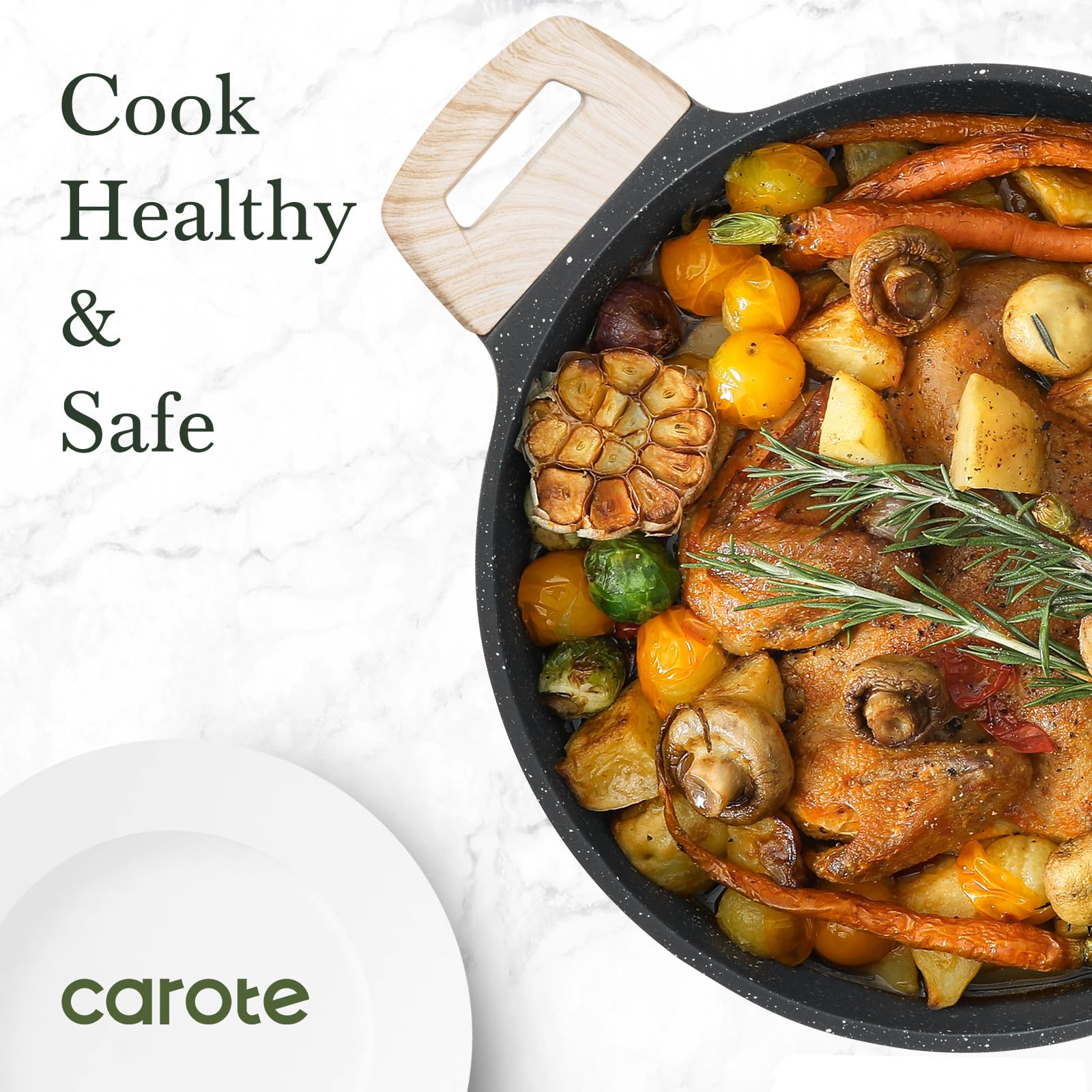 CAROTE 6 Qt Nonstick Stock Pot with Lid Soup Pot, 6 Quart Casserole with Lid, Easy to Clean Non Stick Cooking Pot Cookware PFOA Free, White Granite