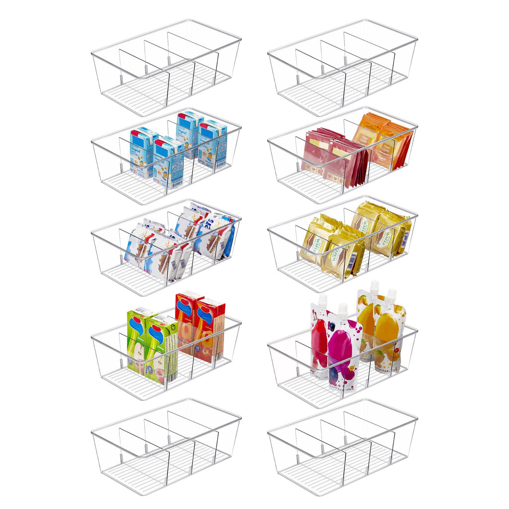 Vtopmart 8 Pack Food Storage Organizer Bins, Clear Plastic Bins for Pantry, Kitchen, Fridge, Cabinet Organization and Storage, 4 Compartment Holder for Packets, Snacks, Pouches, Spice Packets