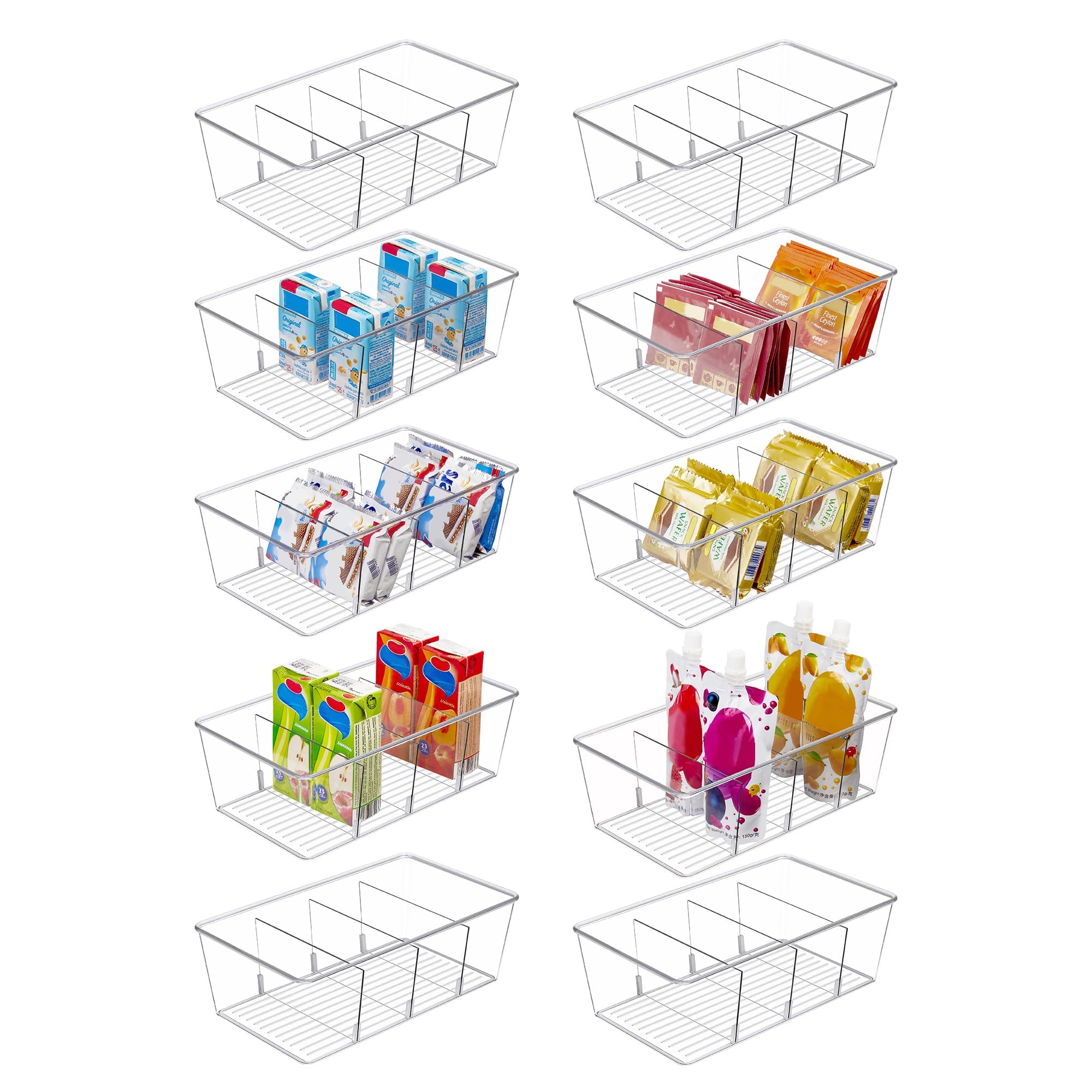 Vtopmart 8 Pack Food Storage Organizer Bins, Clear Plastic Bins for Pantry, Kitchen, Fridge, Cabinet Organization and Storage, 4 Compartment Holder for Packets, Snacks, Pouches, Spice Packets