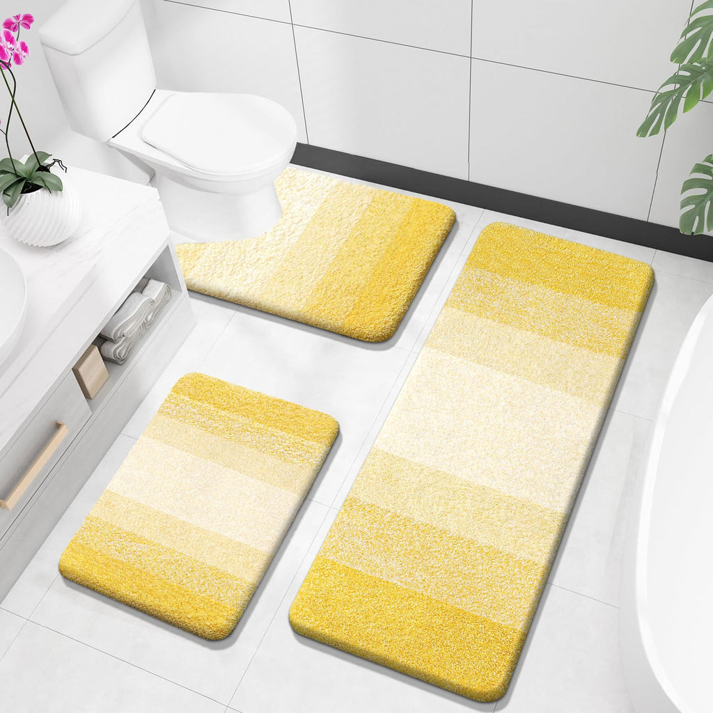 OLANLY Bathroom Rugs Sets 3 Piece, Soft Absorbent Microfiber Bath Mats and U-Shaped Contour Toilet Rug, Machine Wash Dry, Plush Shaggy Bath Mat Set for Bathroom (30"x20"+24"x16"+24"x20", Grey)