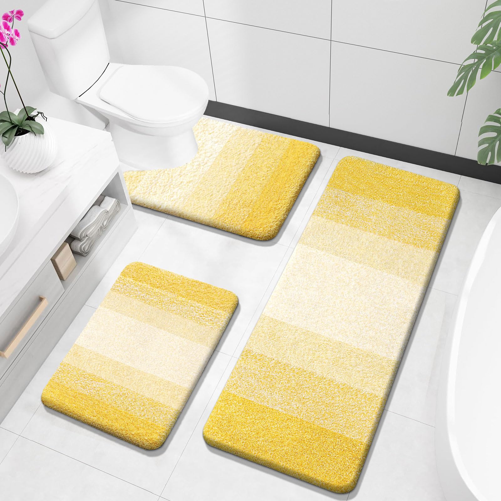 OLANLY Bathroom Rugs Sets 3 Piece, Soft Absorbent Microfiber Bath Mats and U-Shaped Contour Toilet Rug, Machine Wash Dry, Plush Shaggy Bath Mat Set for Bathroom (30"x20"+24"x16"+24"x20", Grey)