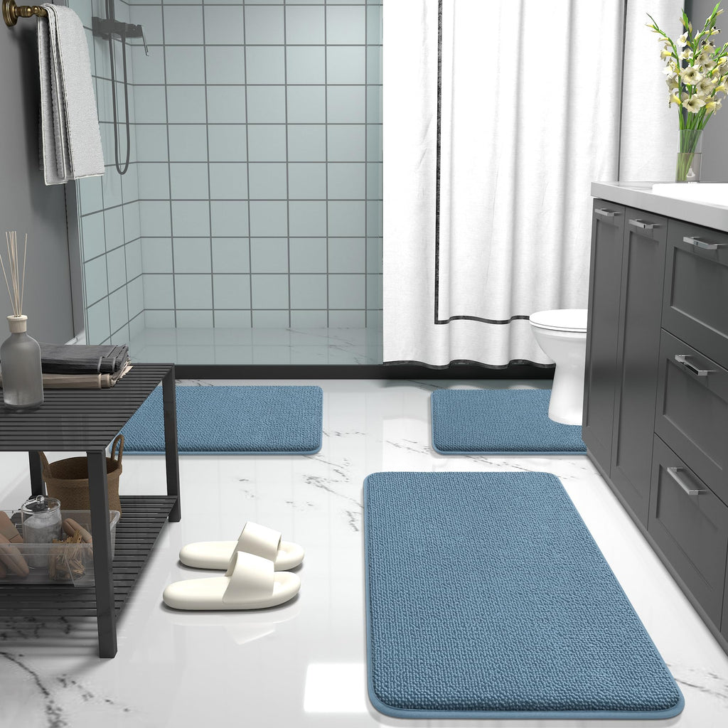 OLANLY Bathroom Rugs Sets 2 Piece, Soft Absorbent Memory Foam Bath Rug Set, Non-Slip, Quick Dry, Machine Washable Bath Mats for Bathroom, Home Decor Accessories (30"x20"+24"x16", Grey)