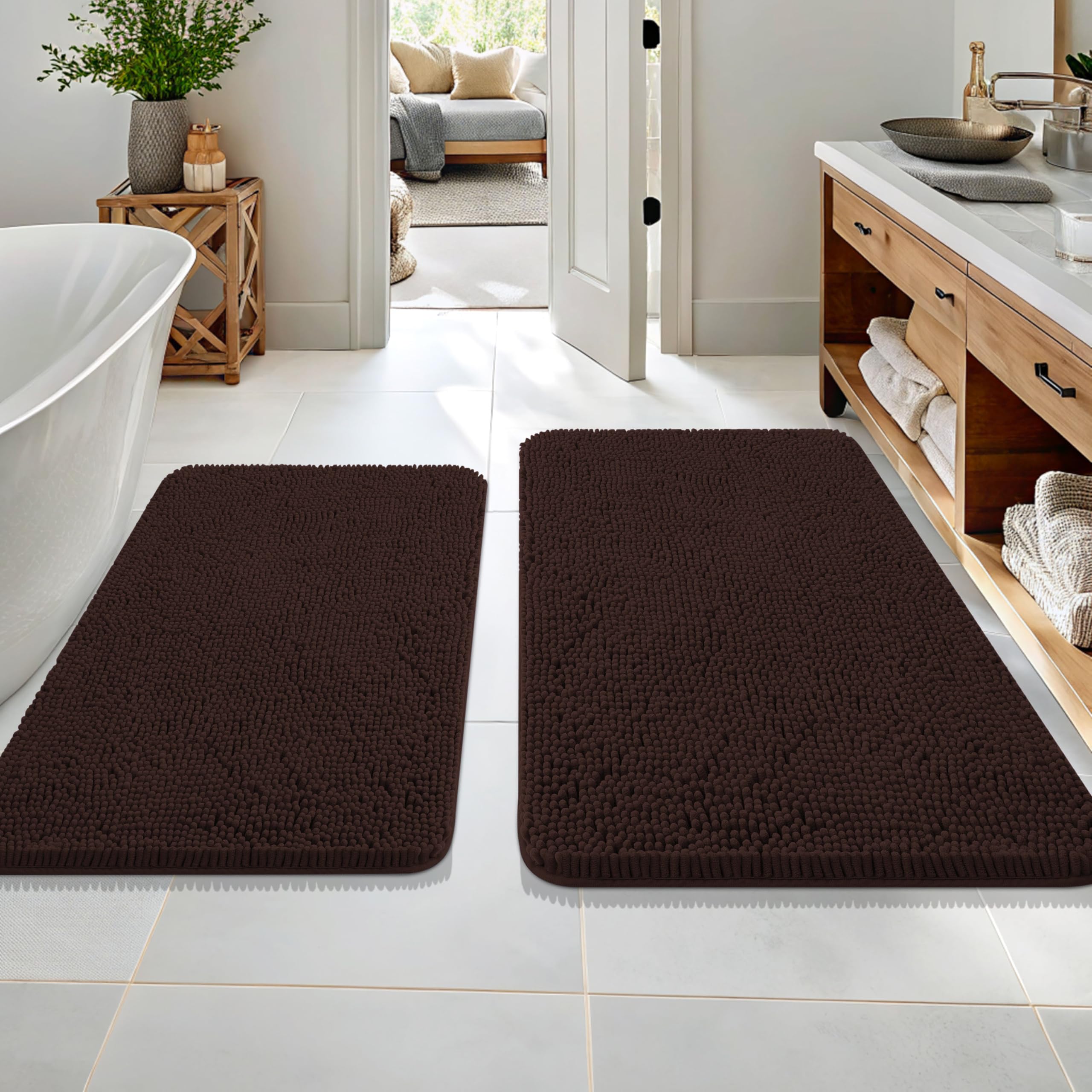 OLANLY Bathroom Rugs Sets 2 Piece, Soft Absorbent Chenille Bath Mats and U-Shaped Contour Toilet Mat Area Rug Set, Machine Washable Bath Carpet, Home Decor Accessories(30"x20"+24"x20", Grey)
