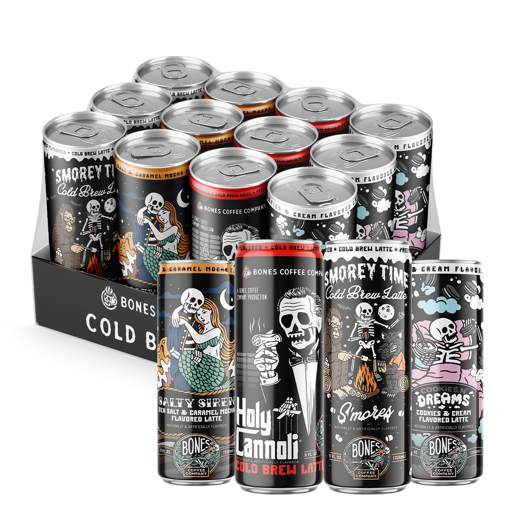 Bones Coffee Company S'mores Iced Coffee Latte - S'mores Flavored Canned Coffee Drink - 12 Pack Cans - 11 Oz Each