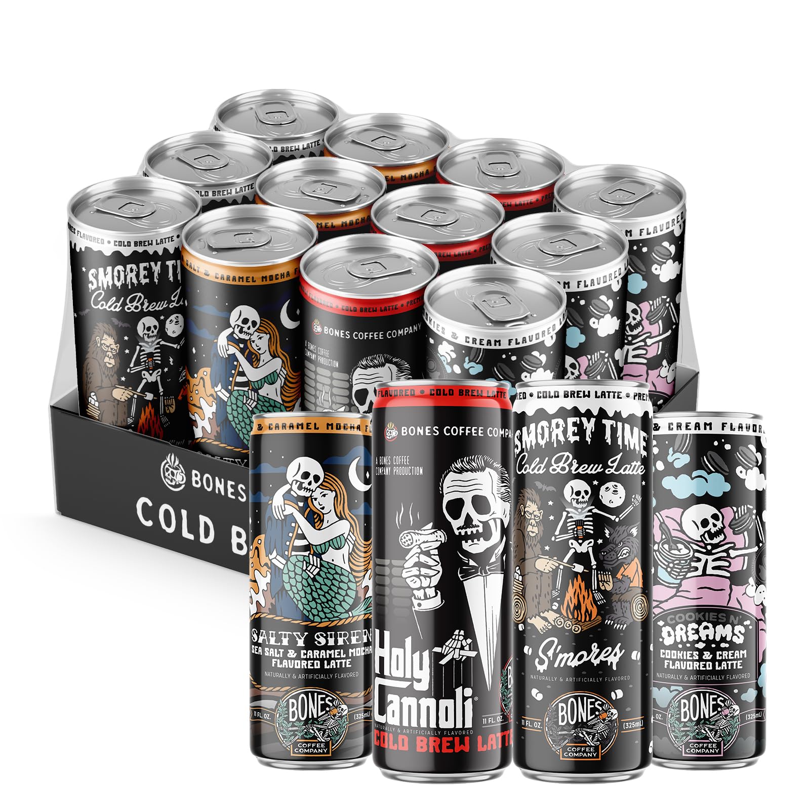 Bones Coffee Company S'mores Iced Coffee Latte - S'mores Flavored Canned Coffee Drink - 12 Pack Cans - 11 Oz Each