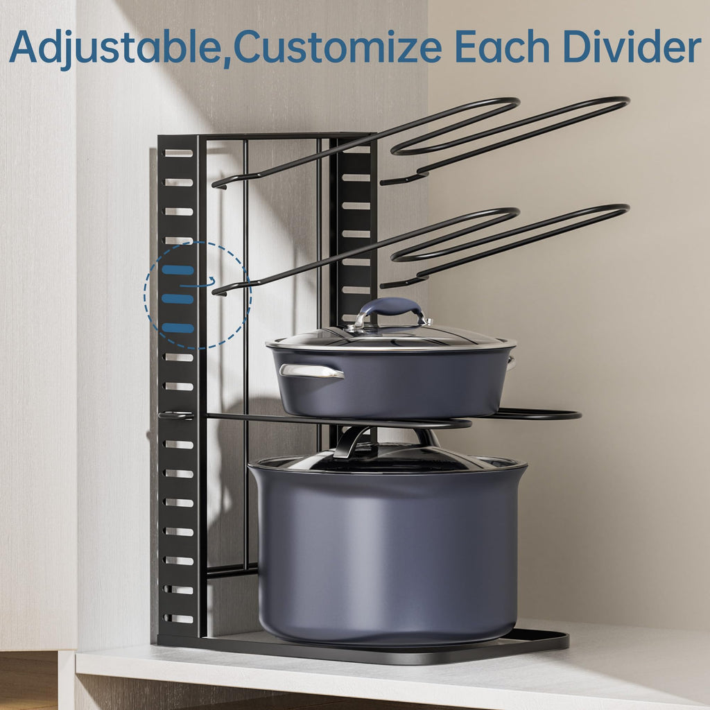 ORDORA Pots and Pans Organizer for Cabinet 16.61 Height, 8 Tier Pot Organizers Rack with 3 DIY Methods, Adjustable Pan Organizer under Cabinet Kitchen Organization and Storage