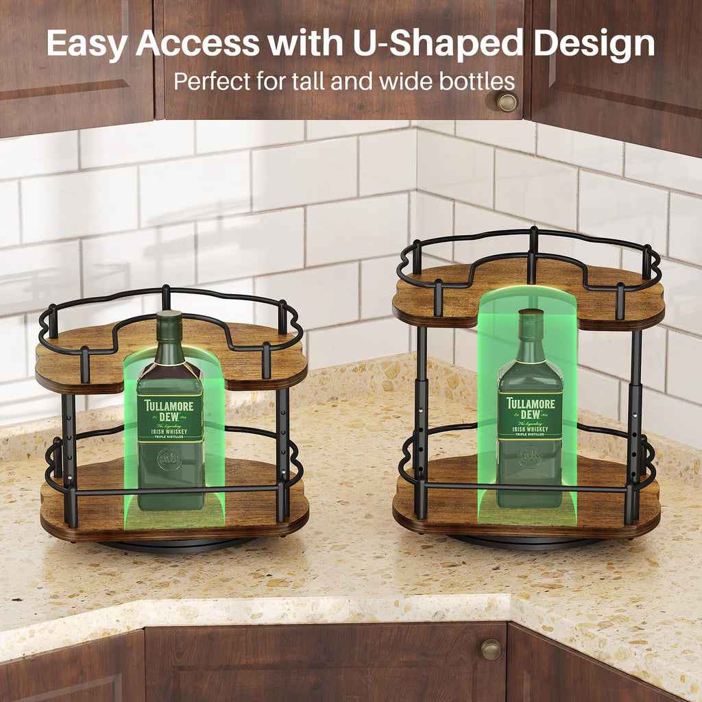 Lazy Susan Organizer Spice Rack - Spice Organization for Cabinet Height Adjustable Rotating Lazy Turntable, Pantry Kitchen Wood Revolving Seasoning Organizer (12 Inch)