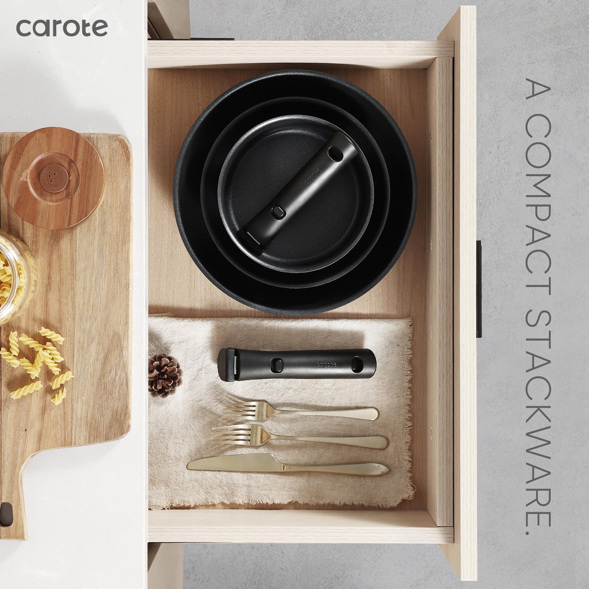 CAROTE 17pcs Pots and Pans Set, Nonstick Cookware Set Detachable Handle, Induction Kitchen Cookware Sets Non Stick with Removable Handle, RV Cookware Set, Oven Safe