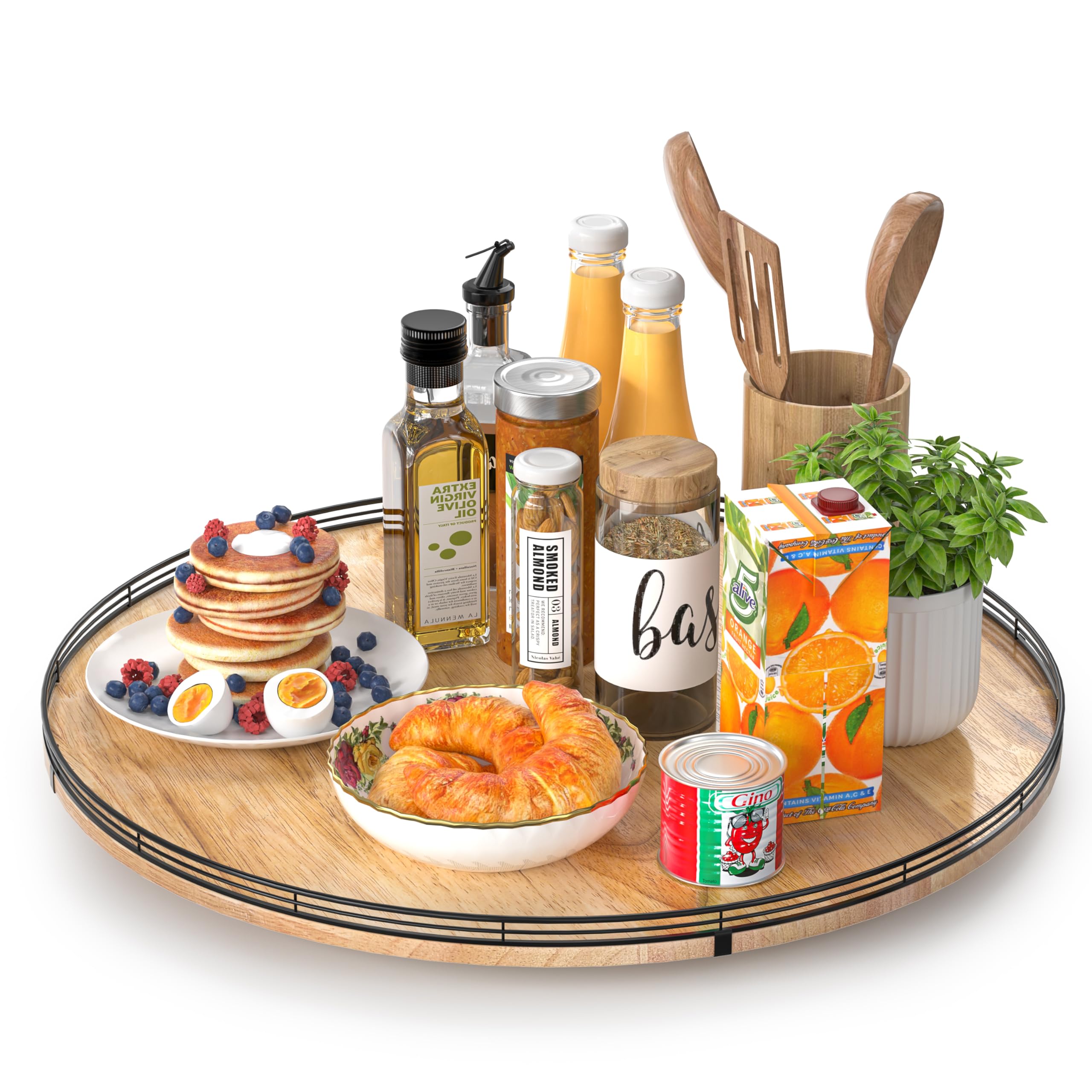 Farmhouse Oak 9" Lazy Susan Turntable Organizer for Cabinet, Round Wooden Lazy Susan Organization and Storage for Dining Table, Pantry, Kitchen, Countertop, Cupboard,Home Decor, Walnut Wood