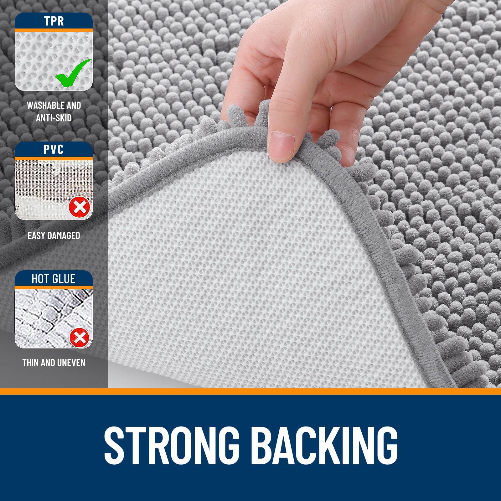 OLANLY 30-inch Round Bathroom Rugs, Extra Soft and Absorbent Chenille Bath Rugs, Quick Dry Machine Washable Bath Mats for Bathroom Floor, Tub and Shower, Home Decor Accessories, Grey