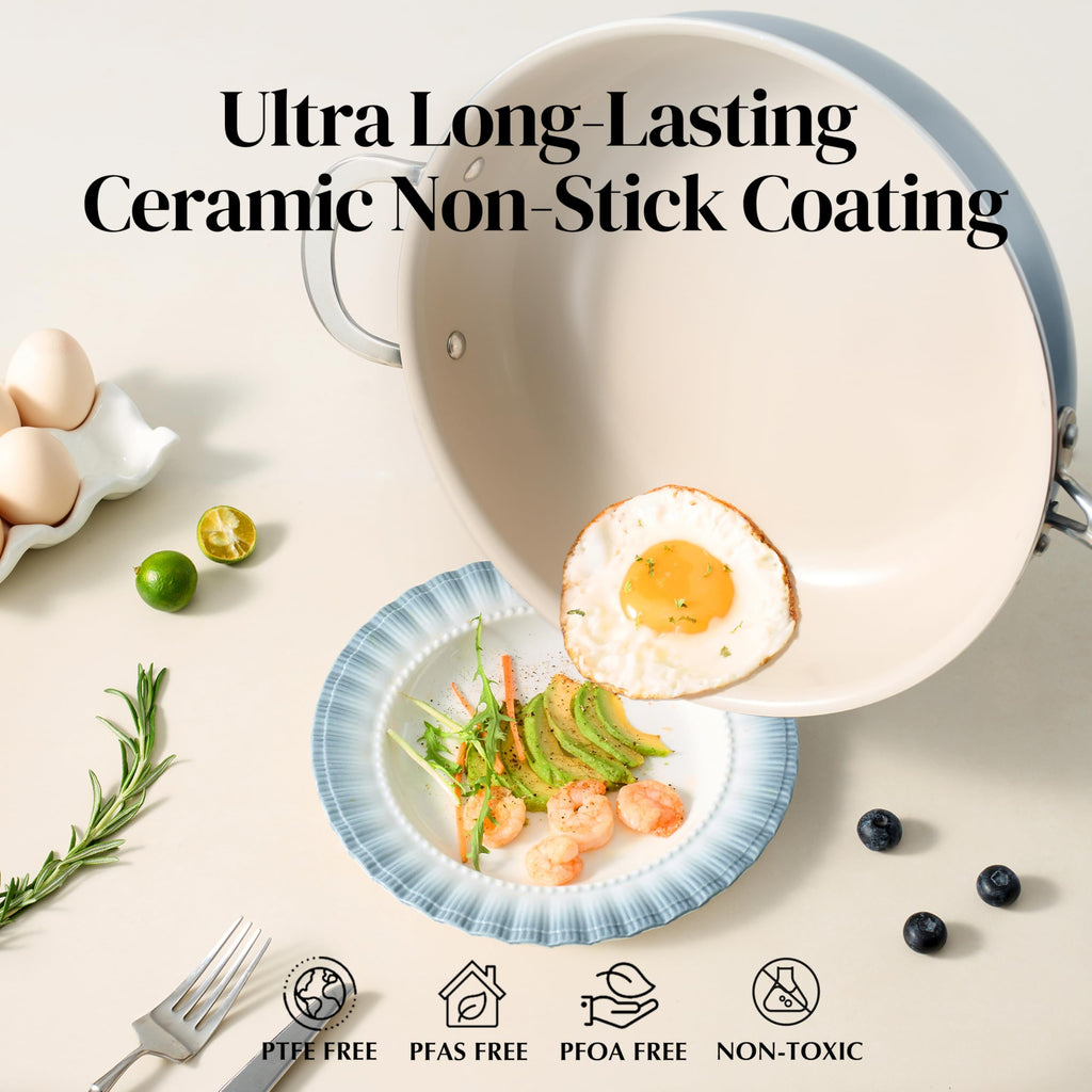 Redchef Ceramic Saute Pan with Lid, Nonstick Deep Frying Pan, 5QT Jumbo Cooker with Helper Handle & Lid, Non Toxic Ceramic Cooking Pan, Chef Pan, Dishwasher & Oven Safe, PFAS PFOA & PTFE Free