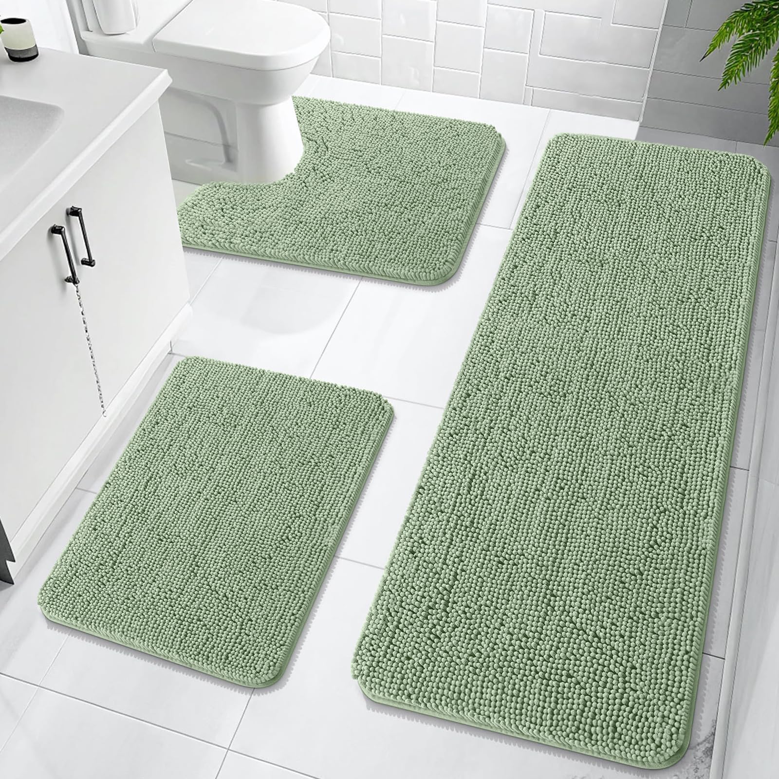OLANLY Bathroom Rugs Sets 3 Piece, Soft Absorbent Chenille Bath Mats and U-Shaped Contour Toilet Rug, Quick Dry, Home Decor Accessories, Bath Mat Set for Bathroom (30"x20"+24"x16"+24"x20", Grey)