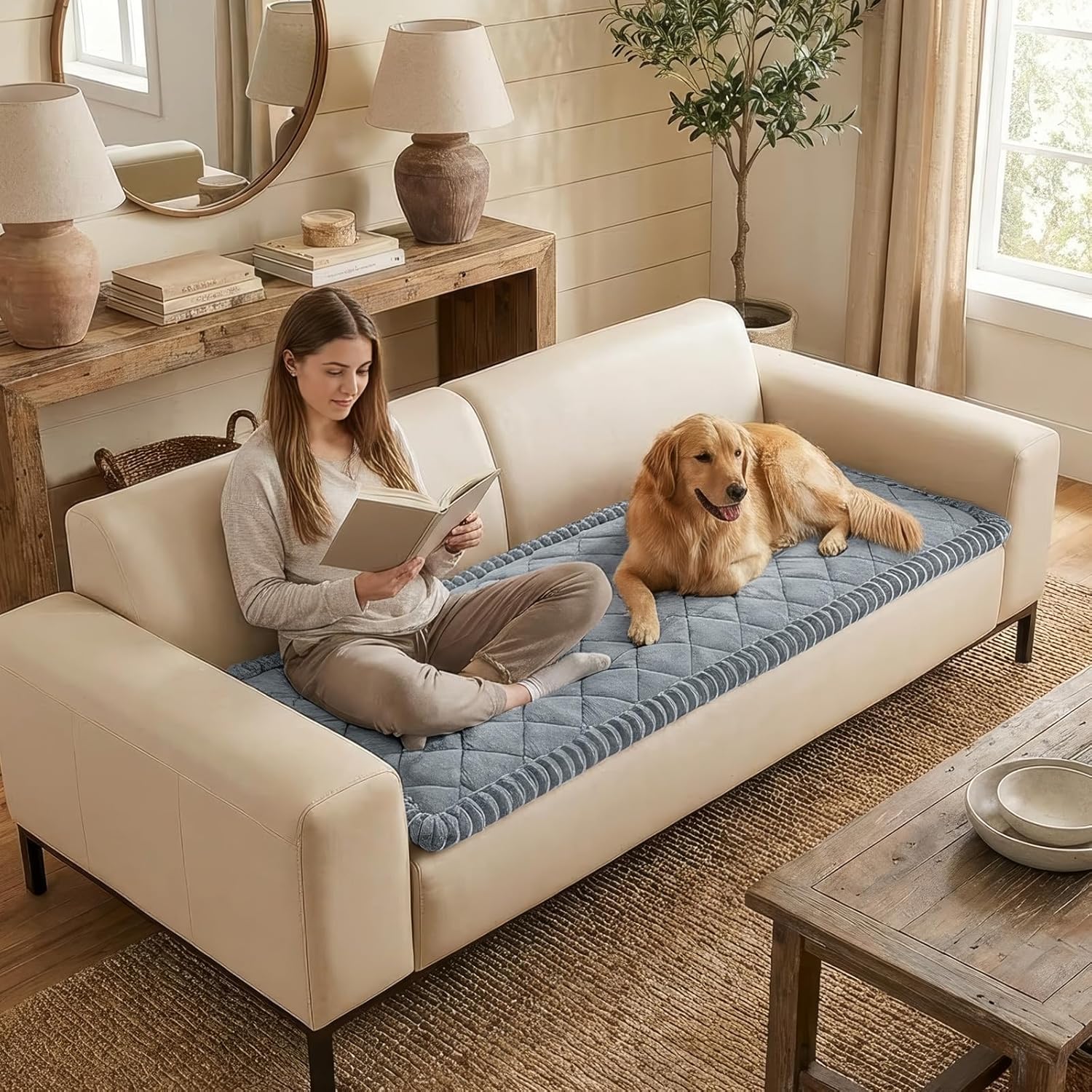 Smiry Fuzzy Couch Cover for Dogs, Non Slip Washable Pet Sofa Cover, Scratch Proof Hair Resistant Plush Sofa Slipcover, Pet Friendly Couch Cushion Protector for Cat, Grey, 27.6" x 59"