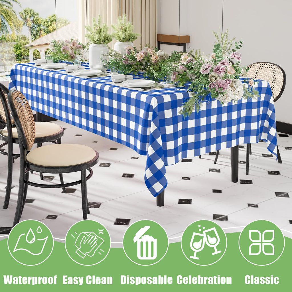 Smiry 3 Pack Red Gingham Disposable Tablecloths - 54" x 108" Heavy Duty Plastic Table Cloth, Waterproof Buffalo Plaid Table Covers for Picnic, Banquets, Outdoor Parties