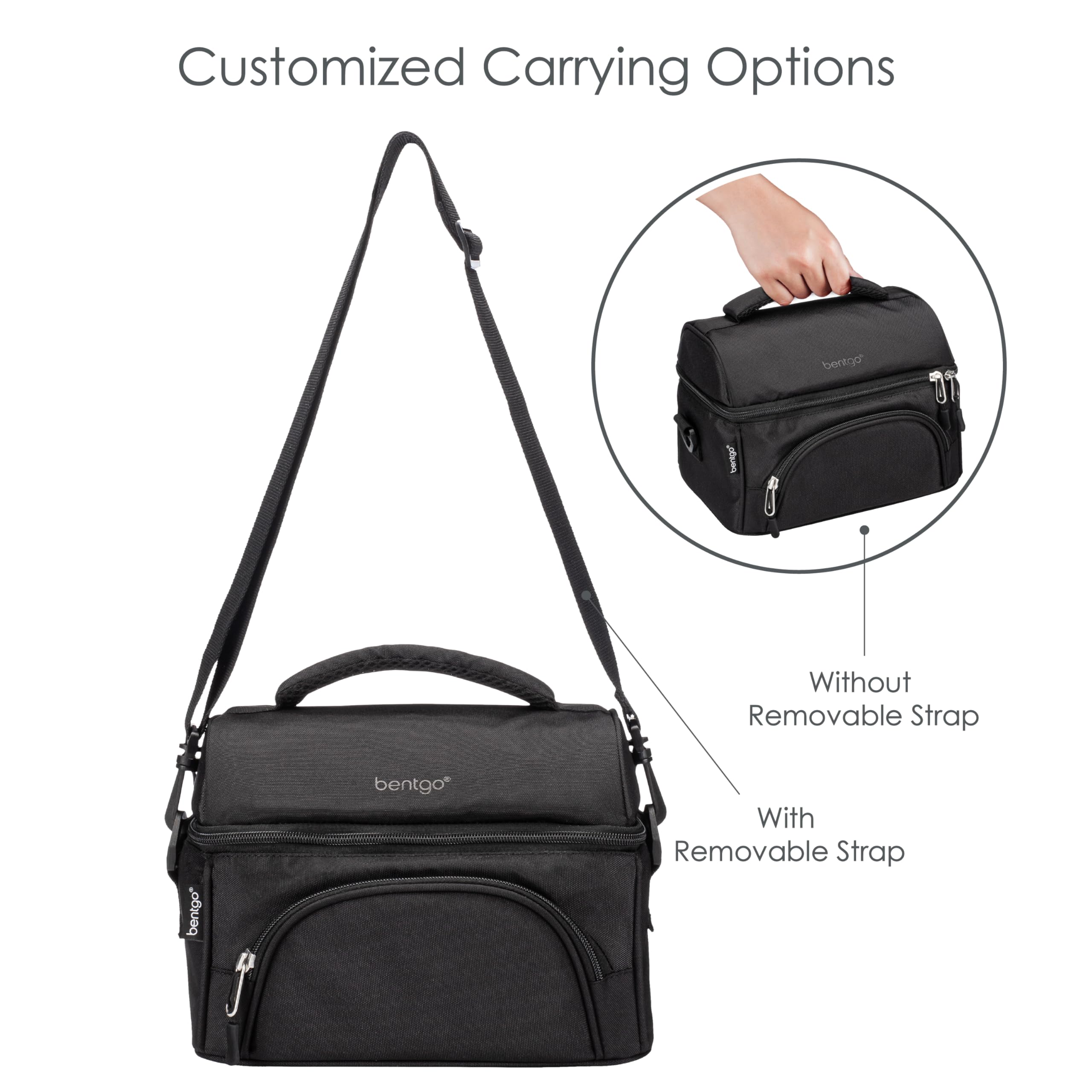 Bentgo® Deluxe Lunch Bag - Durable and Insulated Lunch Tote with Zippered Outer Pocket, Internal Mesh Pocket, Padded & Adjustable Straps, & 2-Way Zippers - Fits Most Lunch Boxes (Carbon Black)