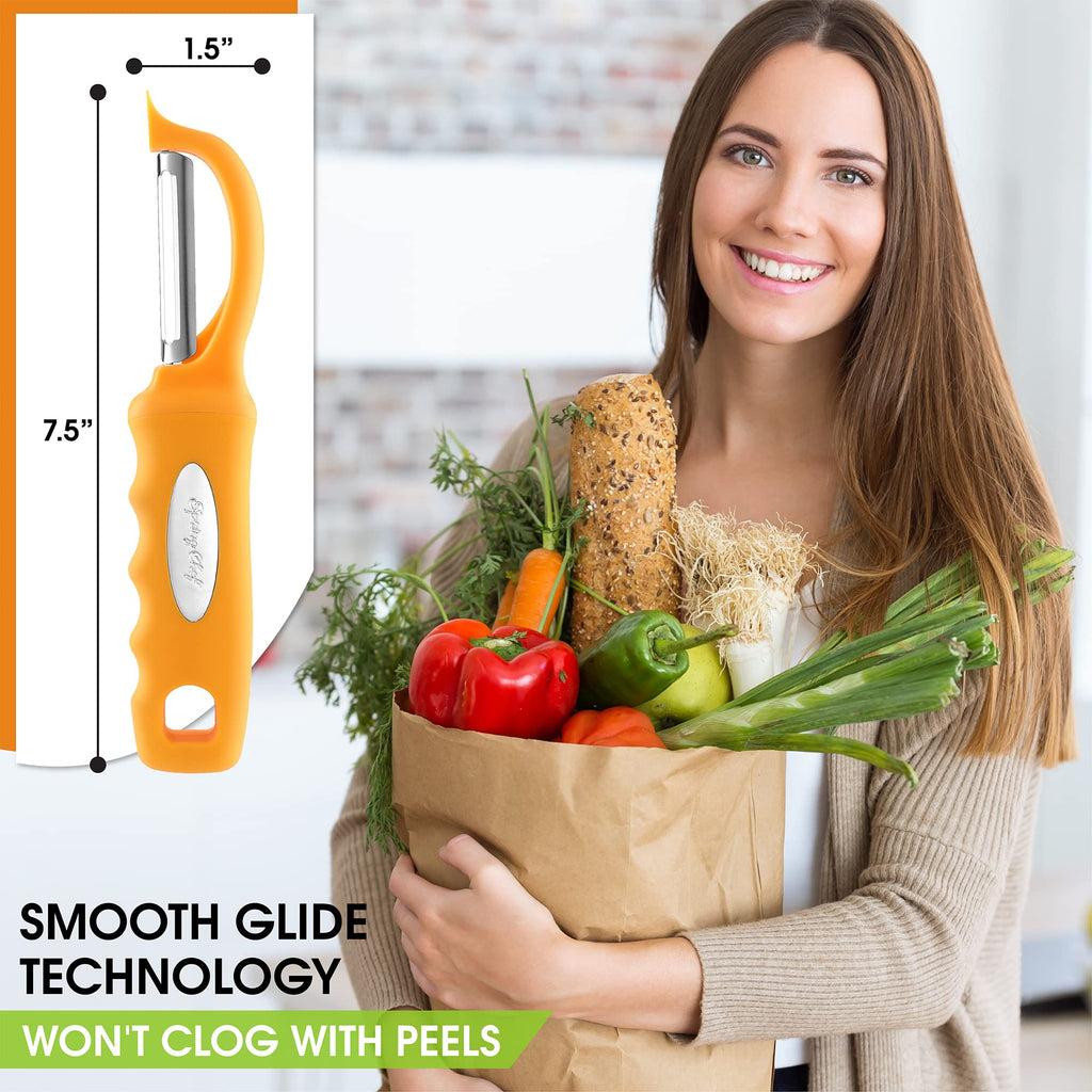 Spring Chef Premium Swivel Vegetable Peeler, Soft Grip Handle and Ultra Sharp Stainless Steel Blades - Perfect Kitchen Peeler For Veggie, Fruit, Potato, Carrot, Apple - Black