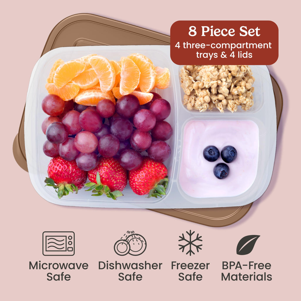Bentgo Easyboxes - Original Stackable Lunch Boxes - Reusable 3-Compartment Food Containers for Kids and Adults - Bento Lunch Box for Meal Prep, School, & Work - BPA Free, Set of 4 (Classic)