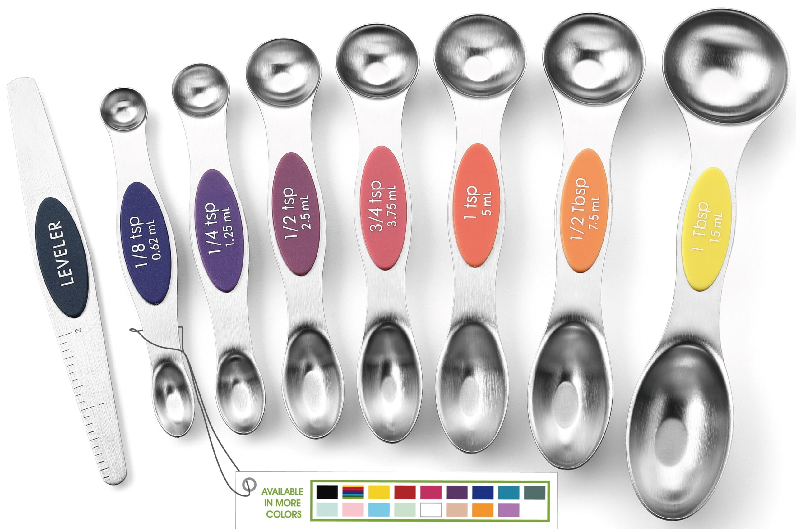 Spring Chef Stainless Steel Magnetic Measuring Spoons Set with Strong N45 Magnets, Heavy Duty Metal Kitchen Gadgets for Baking & Cooking, Fits in Most Kitchen Spice Jars, Set of 8 with Leveler, Black