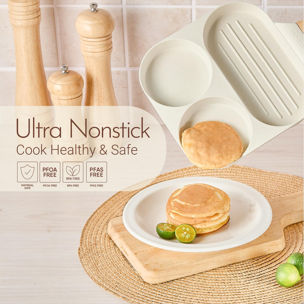 CAROTE Egg Pan Omelette Pan, 4-Cup Nonstick Granite Omelette Skillet - Pancake Pan and Healthy Egg Cooker Suitable for Gas Stove & Induction Cookware