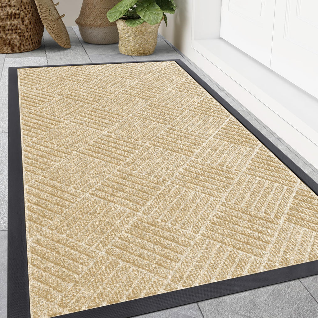 Smiry Front Door Mat Outside Entrance, Heavy Duty Outdoor Indoor Natural Rubber Doormat, Non Slip, Trap Dirt and Moisture, Easy Clean, Low Profile Patio Porch Entryway Mat, 29.5x17, Grey