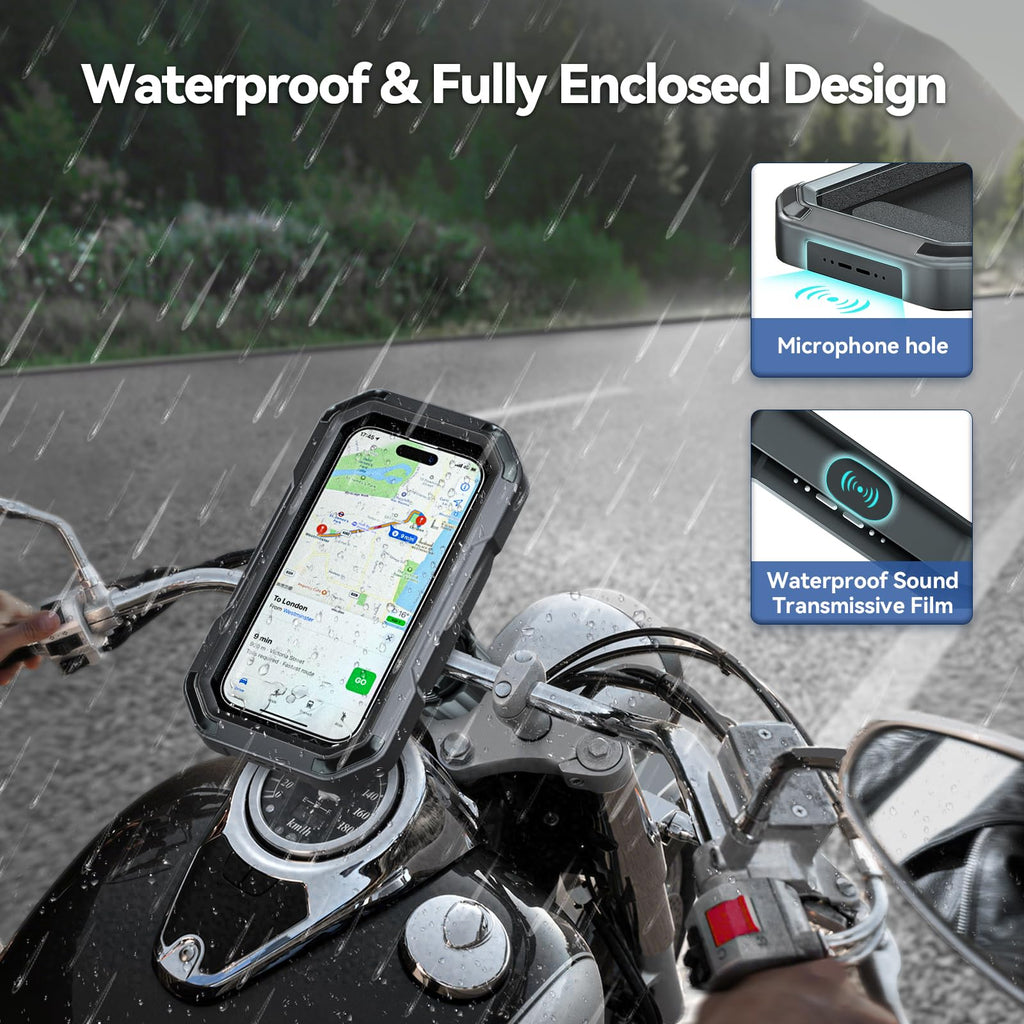 KDD Waterproof Bike Phone Holder - 360 Rotation Motorcycle Phone Mount, Fully Enclosed Touch Sensitive Design, Bicycle Phone Clamp Compatible with iPhone 16 Pro Max/15/14/13/12,4-6.7” Phones