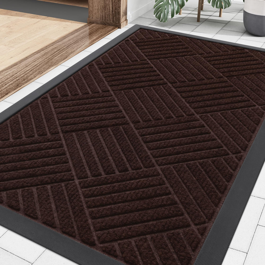 Smiry Front Door Mat Outside Entrance, Heavy Duty Outdoor Indoor Natural Rubber Doormat, Non Slip, Trap Dirt and Moisture, Easy Clean, Low Profile Patio Porch Entryway Mat, 29.5x17, Grey