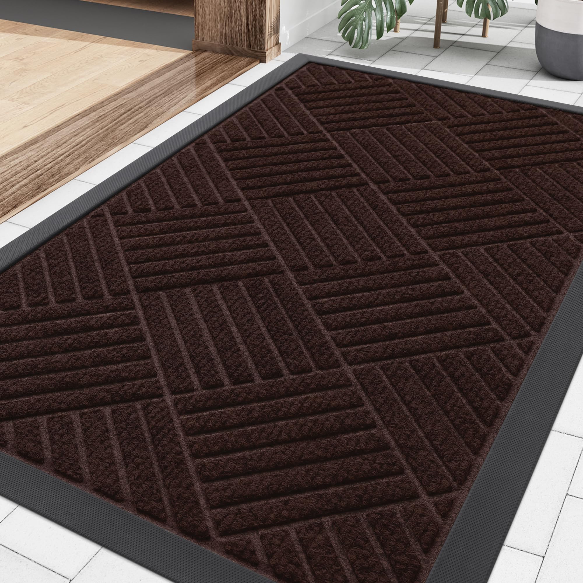 Smiry Front Door Mat Outside Entrance, Heavy Duty Outdoor Indoor Natural Rubber Doormat, Non Slip, Trap Dirt and Moisture, Easy Clean, Low Profile Patio Porch Entryway Mat, 29.5x17, Grey