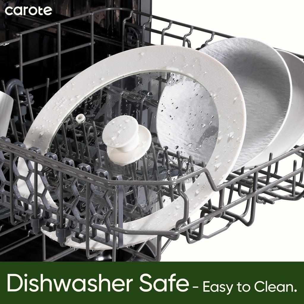 CAROTE 2 PCS Universal Silicone Lid for Pots, Pans and Skillets, Pot Lid fit 6", 7" 8" & 9.5", 10", 11" Diameter Cookware, Pan Cover With Heat Resistant Silicone Rim and Tempered Glass, White