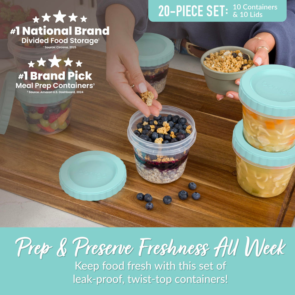 Bentgo Prep - 20 Piece 8 fl oz Leak-Proof Deli Containers with Lids, Food Storage for Meal Prep, Twist-Top, Reusable, PFAS & BPA-Free, Stackable, Microwave, Freezer, & Dishwasher Safe (Honeydew)