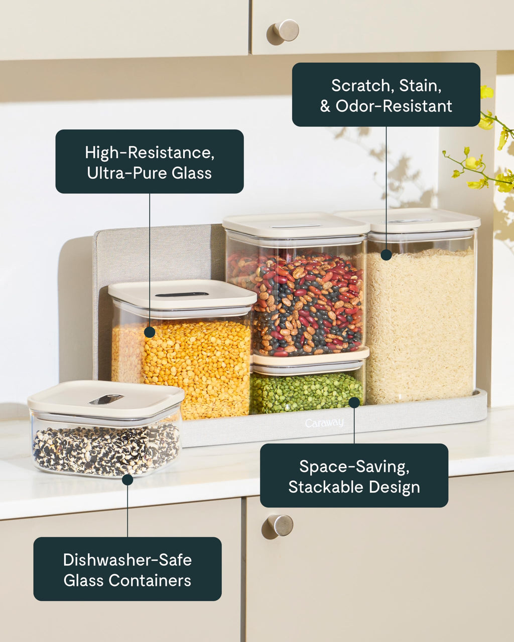 Caraway 13-Piece Glass Airtight Food Storage Containers with Lids – Non-Toxic, BPA-Free Kitchen Storage Containers – Stackable, Space-Saving Airtight Containers for Dry Goods and More - Navy