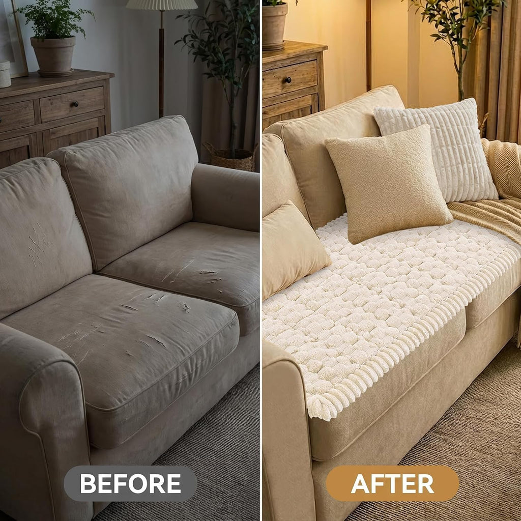 Smiry Couch Covers for Dogs Washable, Non Slip Fuzzy Pet Couch Covers for Sofa, Soft Thick Sofa Slipcovers Furniture Protector Pet Friendly (Cream, 27.6" x 59")