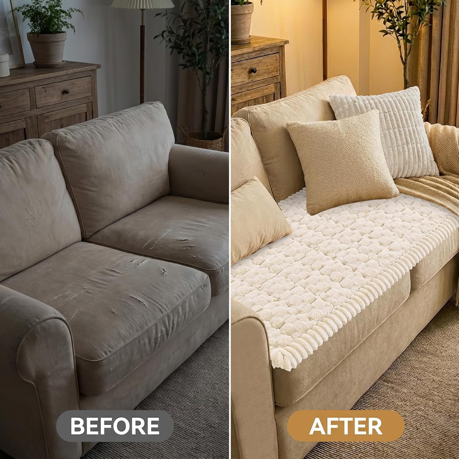 Smiry Couch Covers for Dogs Washable, Non Slip Fuzzy Pet Couch Covers for Sofa, Soft Thick Sofa Slipcovers Furniture Protector Pet Friendly (Cream, 27.6" x 59")
