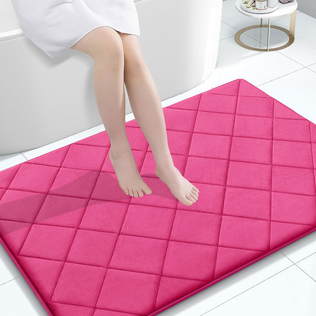 OLANLY Memory Foam Bath Mat 30x20, Ultra Soft and Absorbent Bathroom Rugs, Machine Washable, Comfortable Bath Carpet for Bathroom Floor, Tub and Shower, Black