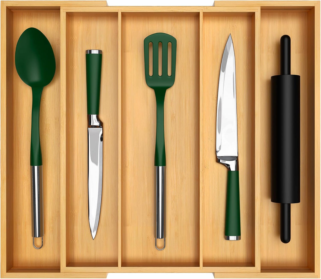 ROYAL CRAFT WOOD Luxury Bamboo Kitchen Drawer Organizer - Expandable Utensil Organizer for Drawer - Multi-Use Drawer Organizer Set